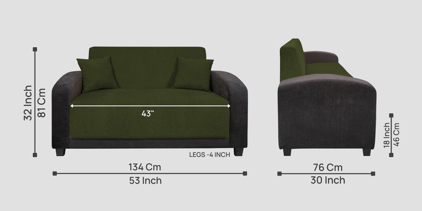 Alex Fabric 2 Seater Sofa In Olive Green Colour - Febonic Living