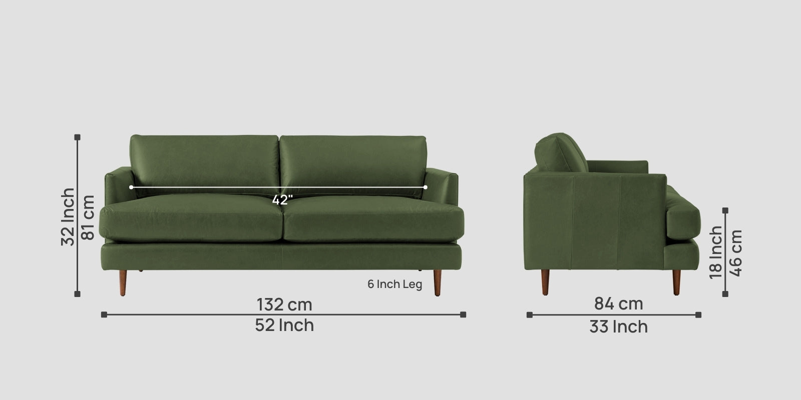 Sterio Leatherette 2 Seater Sofa In Moss Green Colour - Febonic Living