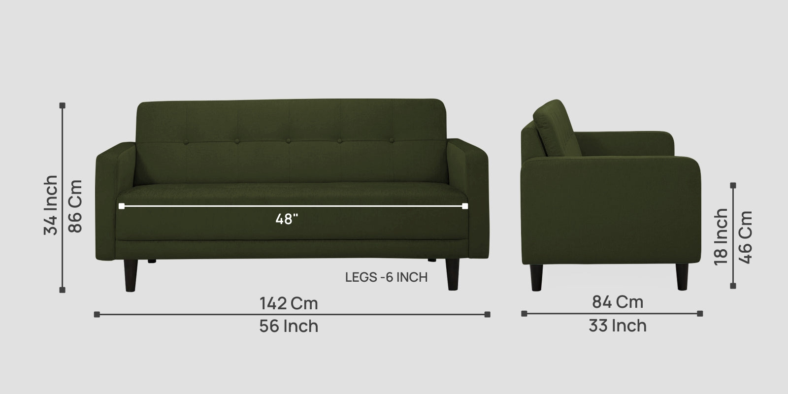 Noha Fabric 2 Seater Sofa In Olive Green Colour - Febonic Living
