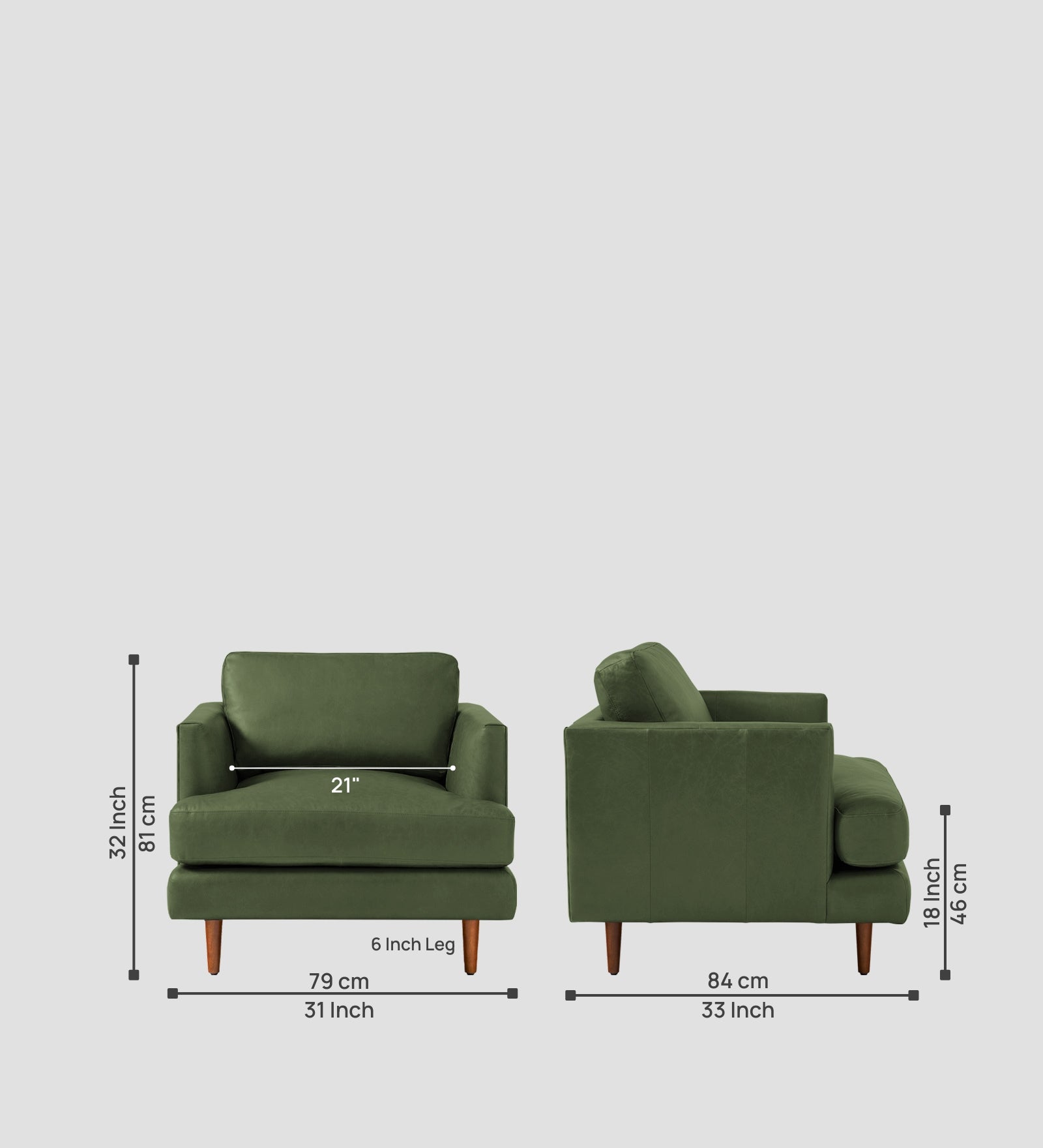 Sterio Leatherette 1 Seater Sofa In Moss Green Colour - Febonic Living