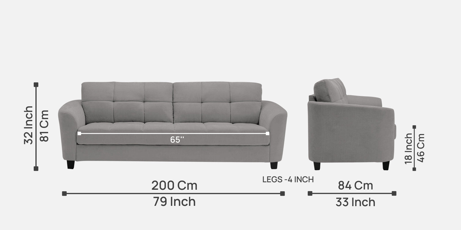 Mulan Fabric 3 Seater Sofa In Silver Grey Colour - Febonic Living