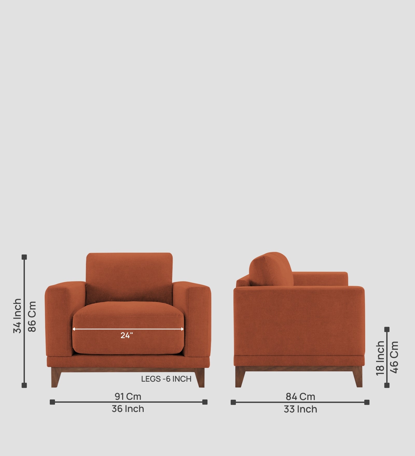 Esha Fabric 1 Seater Sofa In Royal Orange Colour - Febonic Living