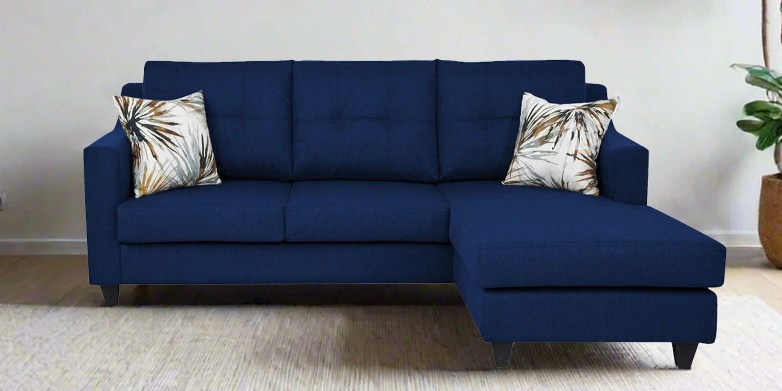 Welly Fabric LHS Sectional Sofa (2+Lounger) In Royal Blue Colour - Febonic Living