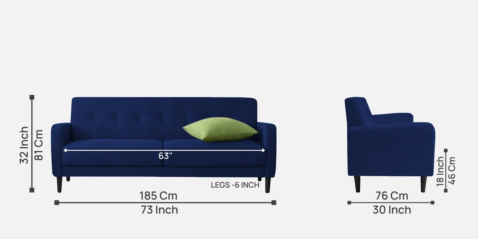 Marq Fabric 3 Seater Sofa In Royal Blue Colour - Febonic Living