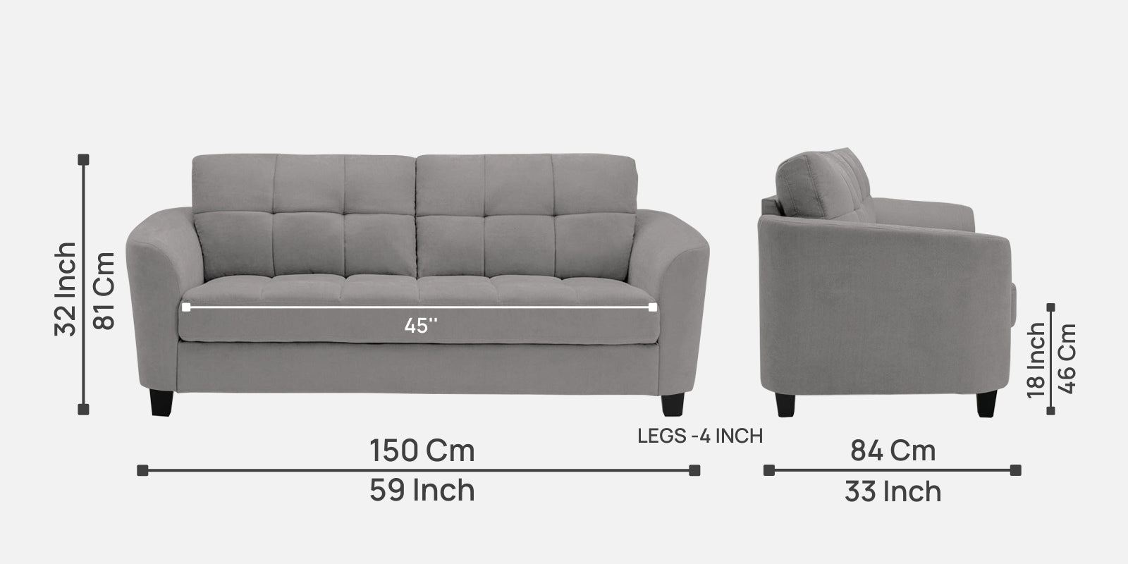 Mulan Fabric 2 Seater Sofa In Silver Grey Colour - Febonic Living