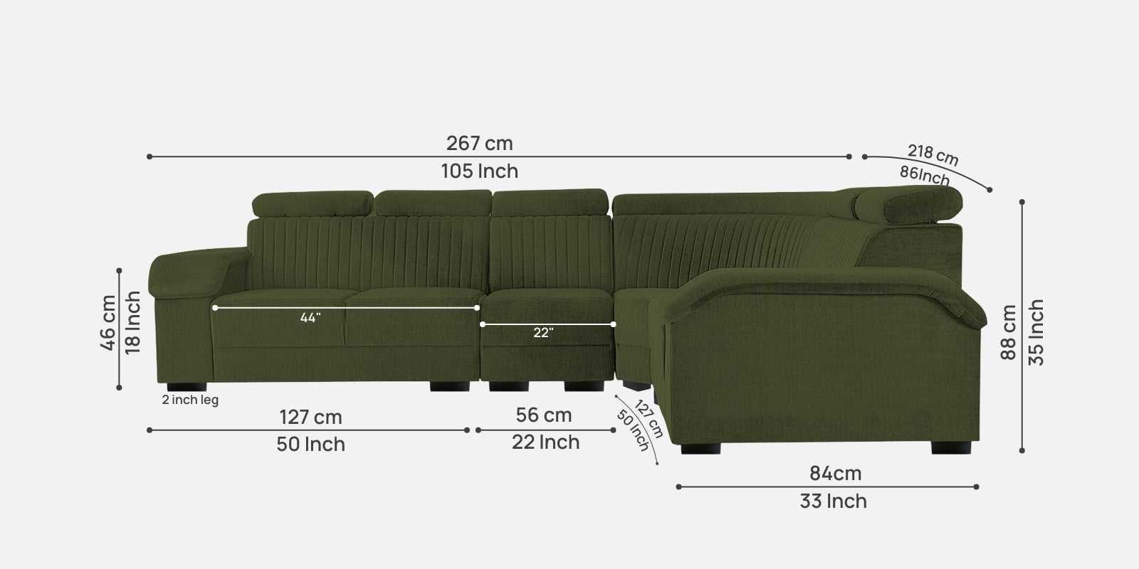 Draco Fabric 6 Seater Corner Sofa In Olive Green Colour - Febonic Living