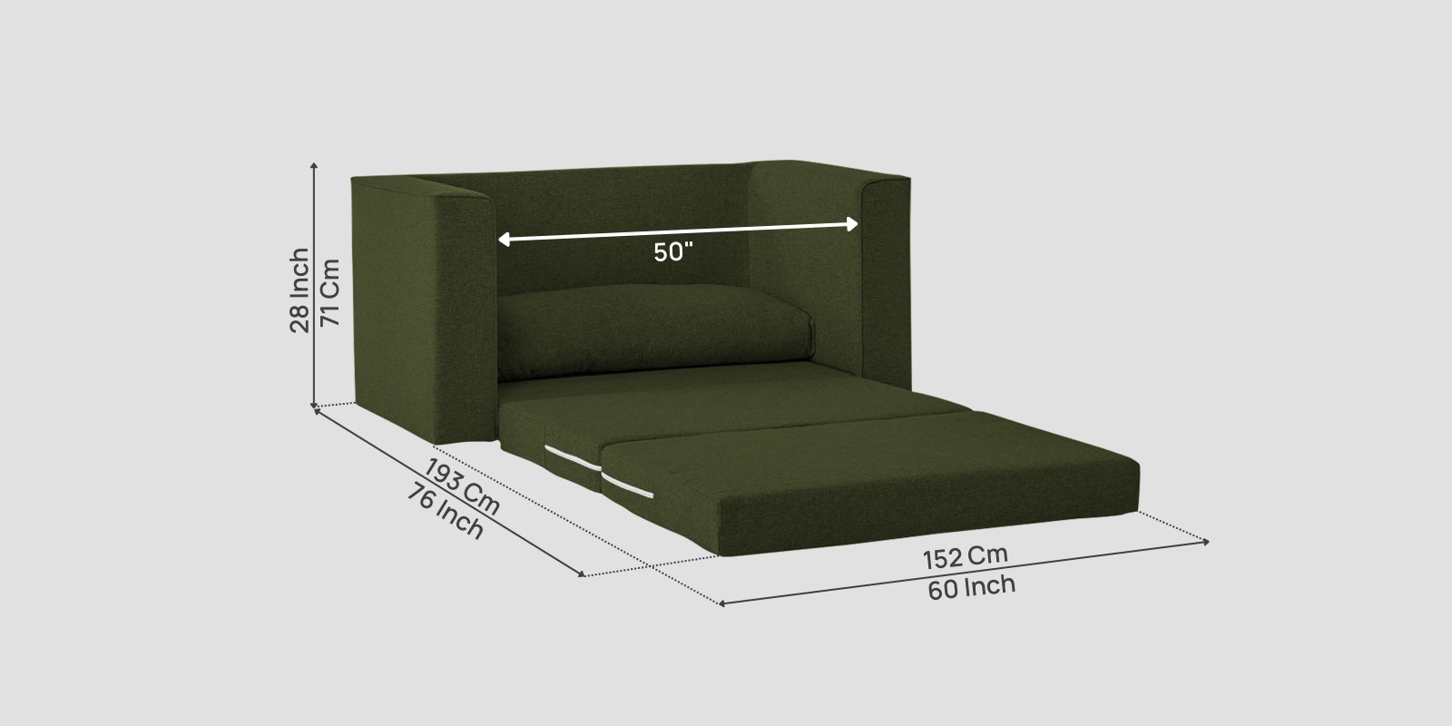 Kenia Fabric 2 Seater Foldable Sofa Cum Bed In Olive Green Colour - Febonic Living