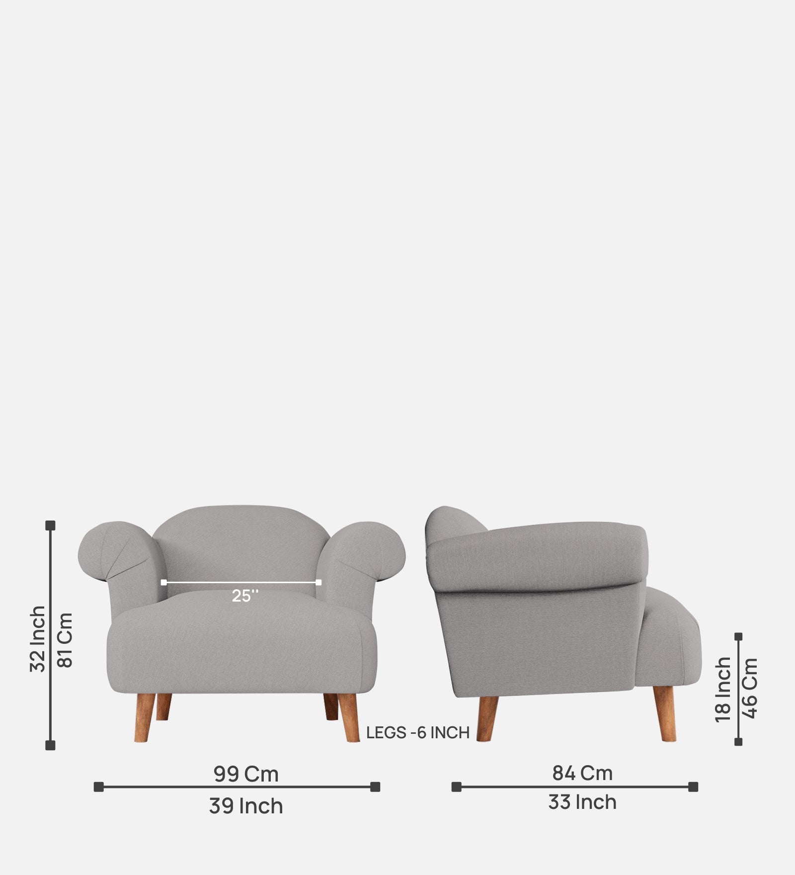 Barber Fabric 1 Seater Sofa In Silver Grey Colour - Febonic Living