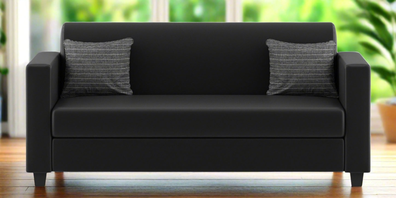 Baley Leatherette 3 Seater Sofa In Dark Black Colour - Febonic Living