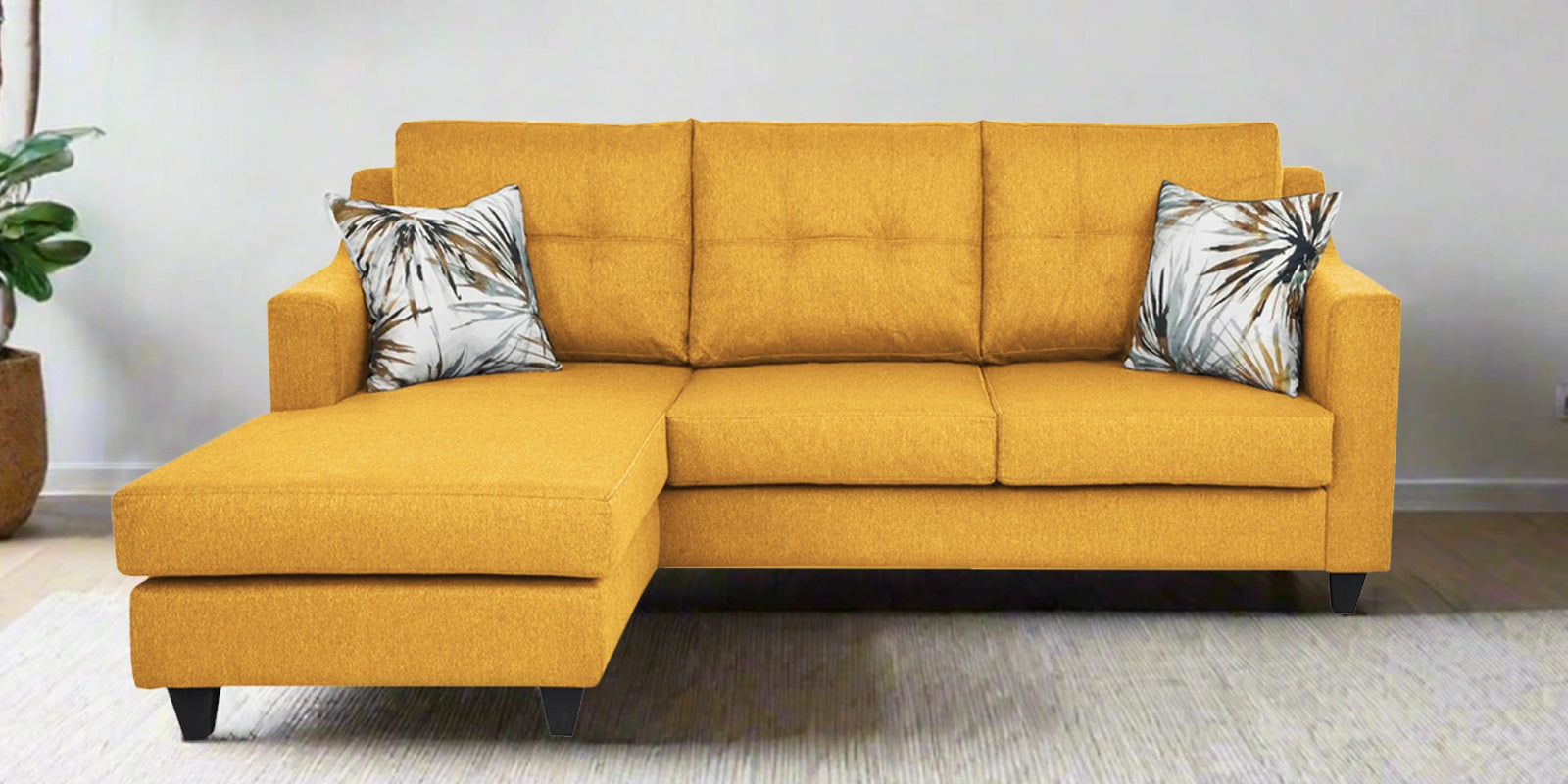 Welly Fabric RHS Sectional Sofa (2+Lounger) In Bold Yellow Colour - Febonic Living