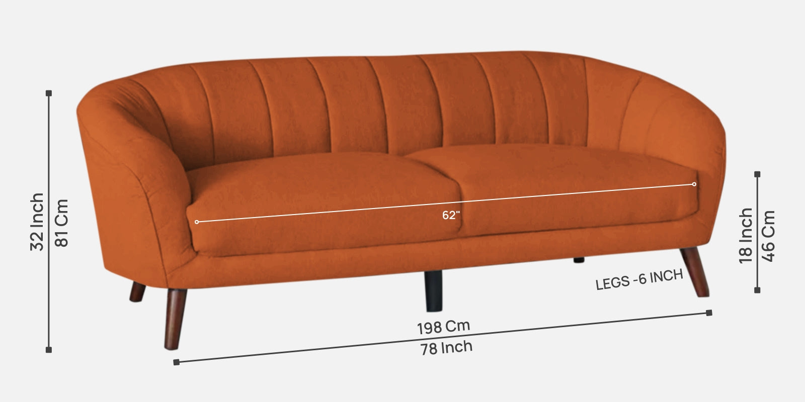 Benjamin Fabric 3 Seater Sofa In Vivid Orange Colour - Febonic Living