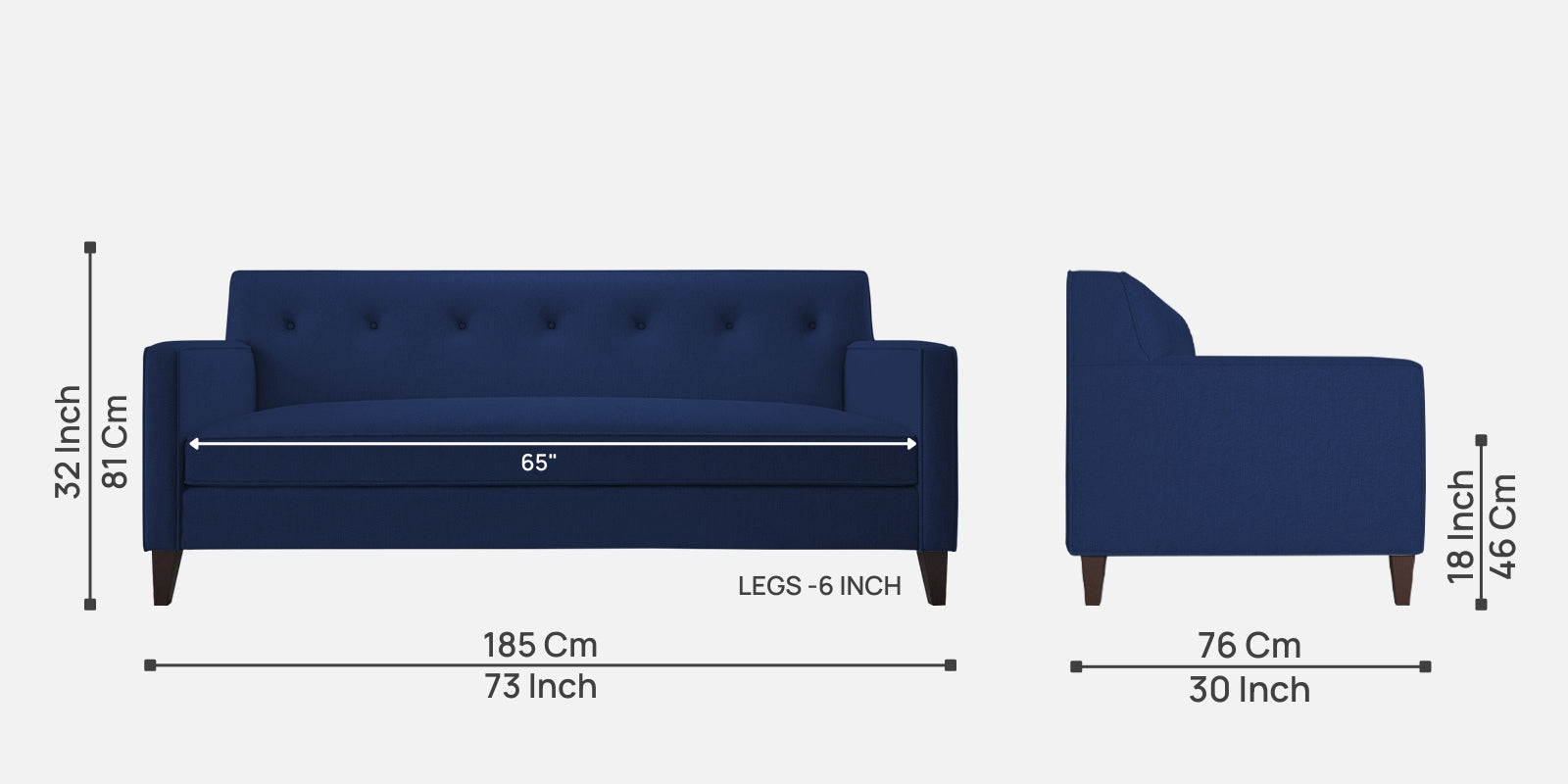 Miller Fabric 3 Seater Sofa In Royal Blue Colour - Febonic Living
