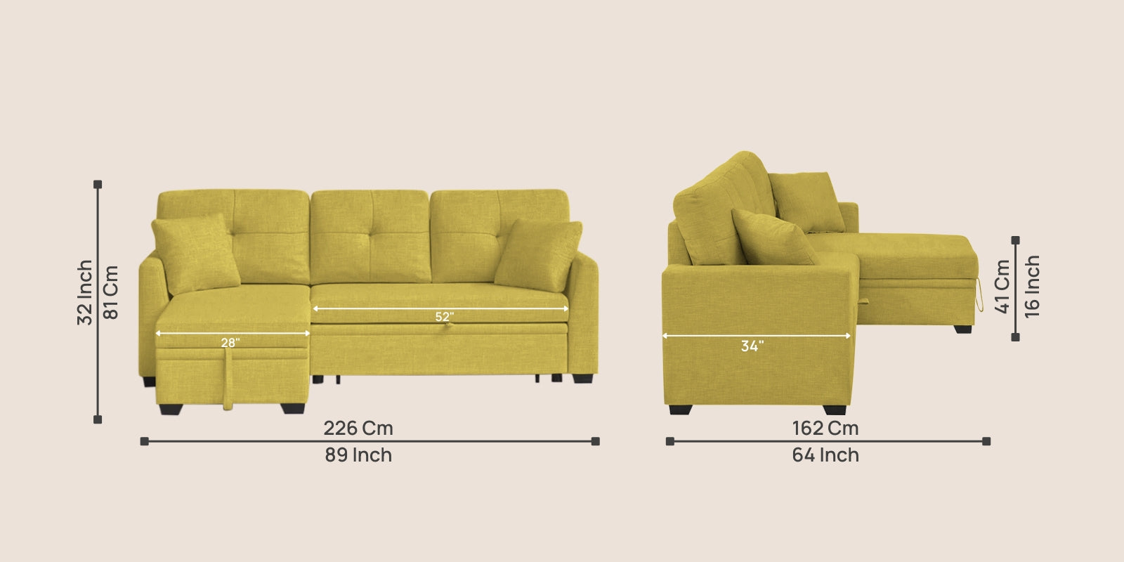 Jody Fabric 3 Seater Pull Out Sofa Cum Bed In Parrot Green Colour With Storage - Febonic Living