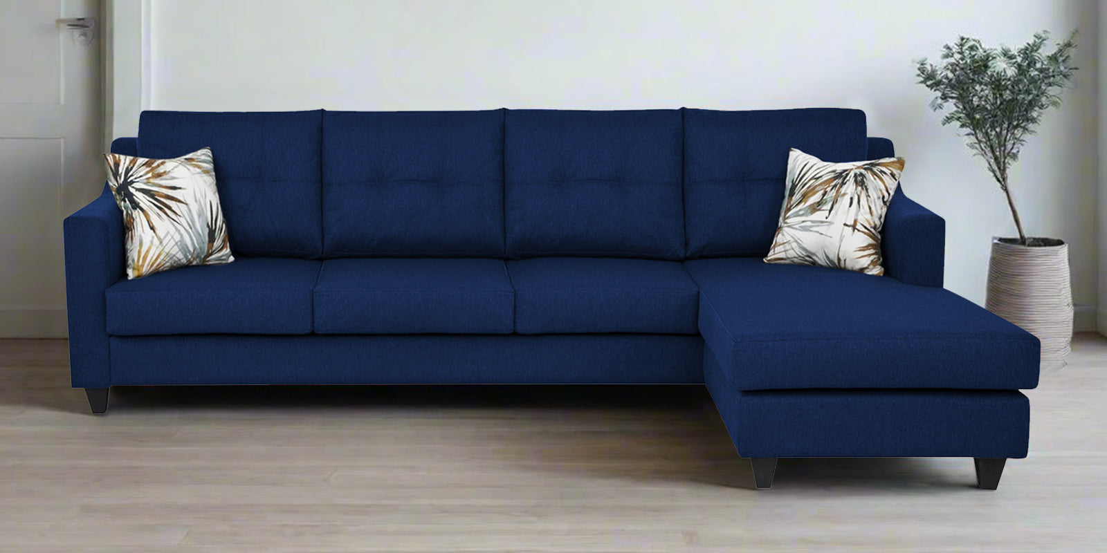 Welly Fabric LHS Sectional Sofa (3+Lounger) In Royal Blue Colour - Febonic Living
