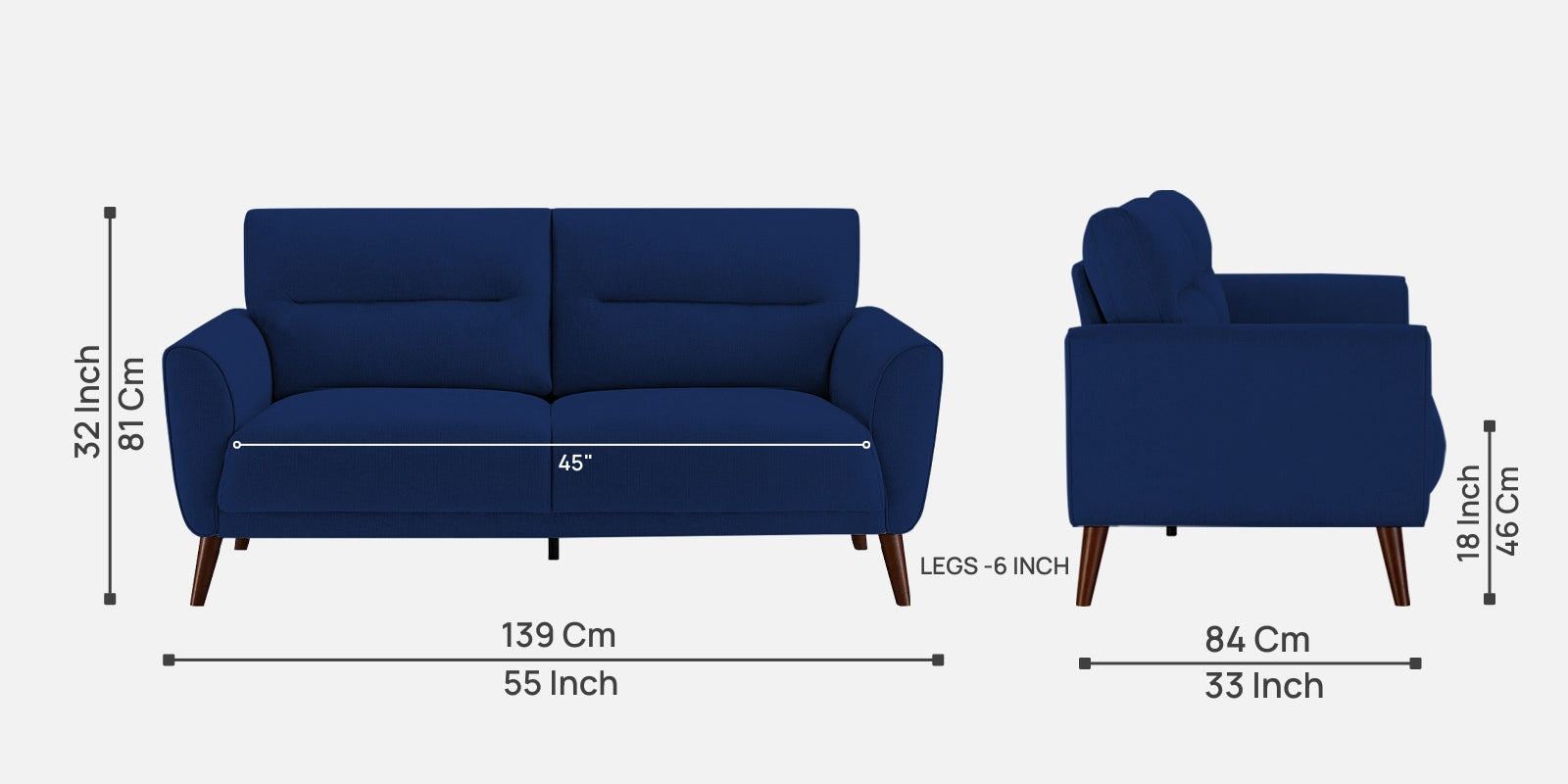 Castro Fabric 2 Seater Sofa In Royal Blue Colour - Febonic Living