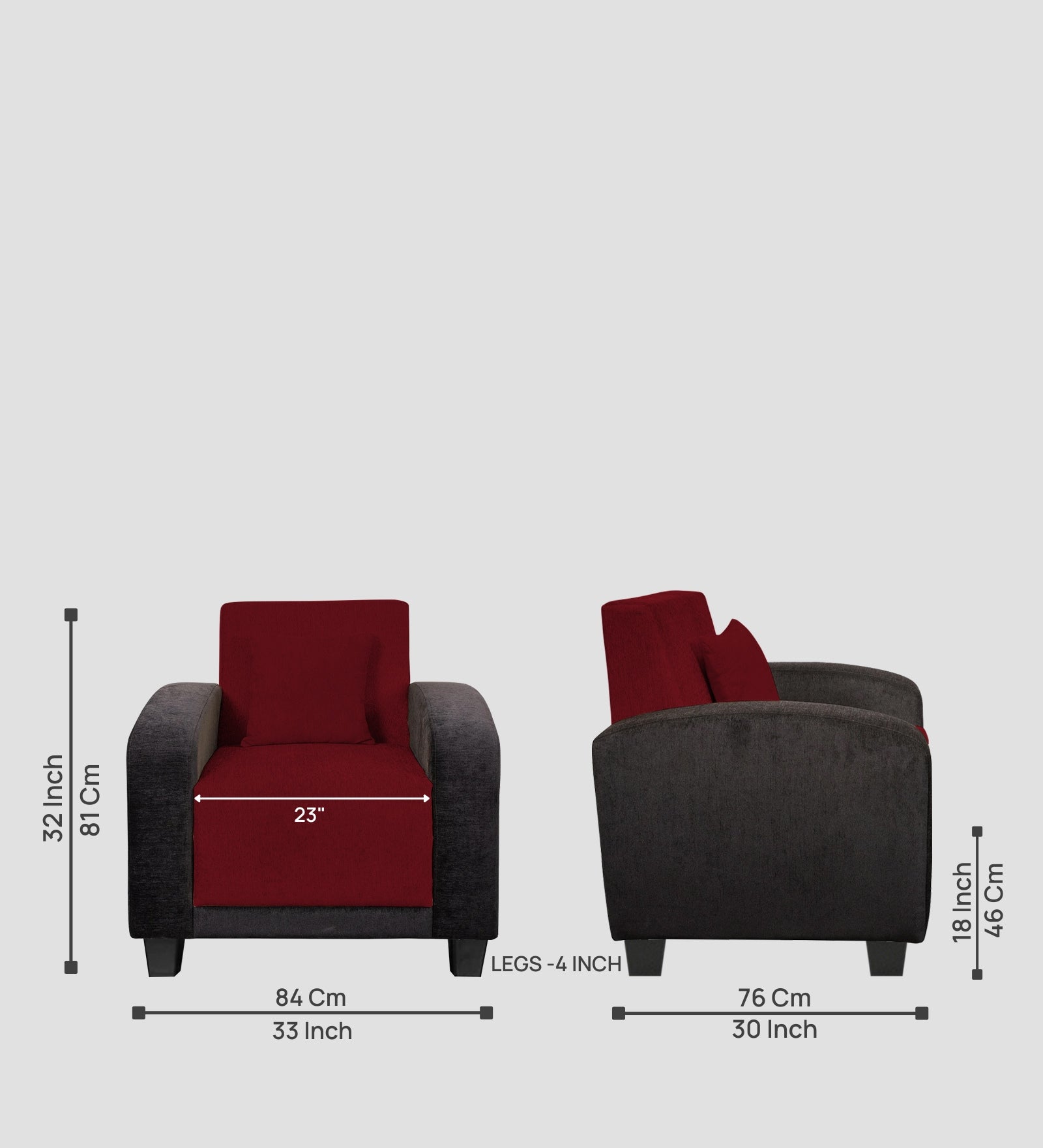 Alex Fabric 1 Seater Sofa In Ruby Red Colour - Febonic Living