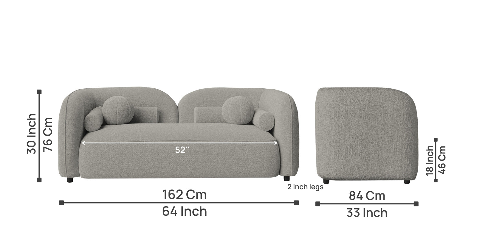 Corny Boucle Fabric 2 Seater Sofa In Fog Grey Colour - Febonic Living