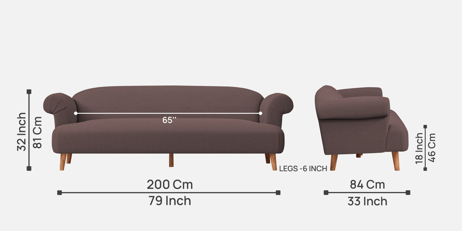 Barber Fabric 3 Seater Sofa In Night Brown Colour - Febonic Living