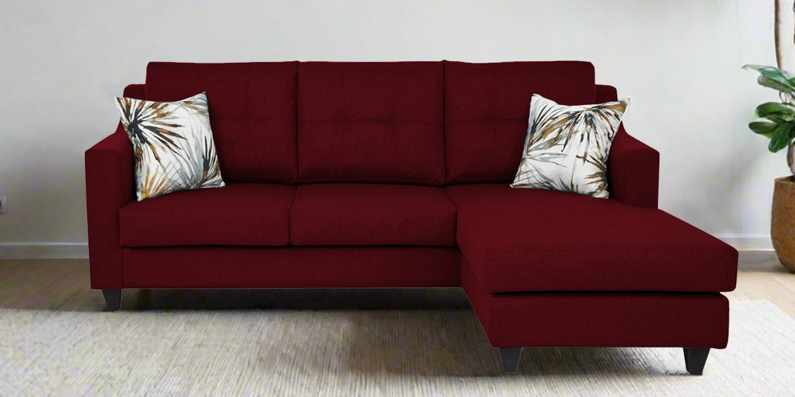 Welly Fabric LHS Sectional Sofa (2+Lounger) In Ruby Red Colour - Febonic Living