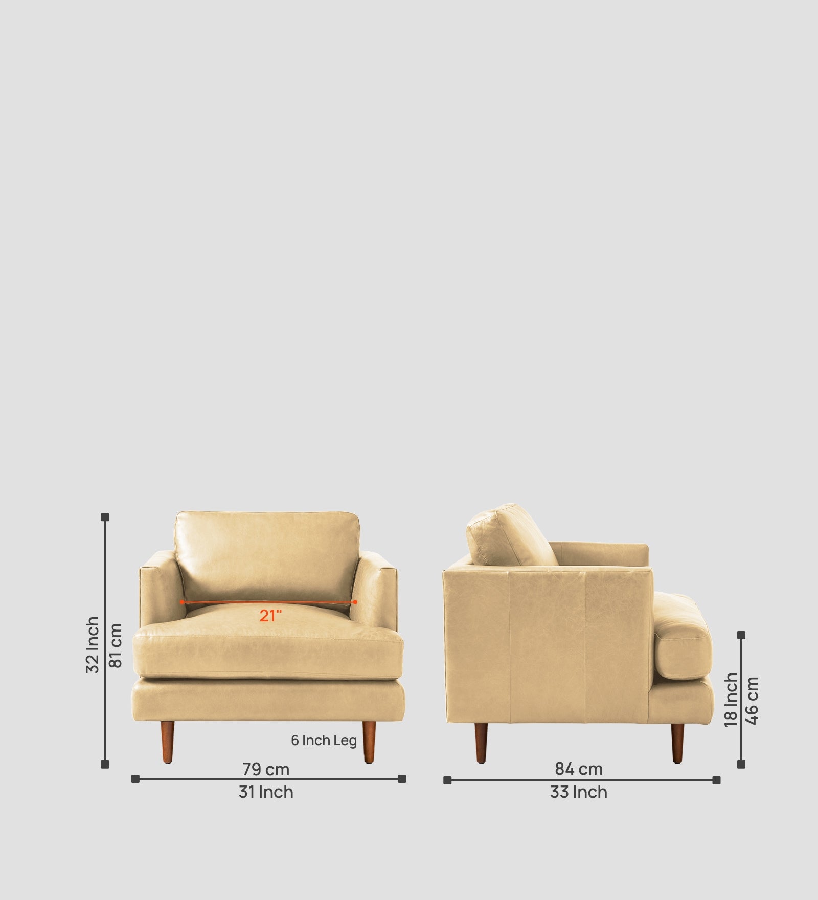 Sterio Leatherette 1 Seater Sofa In Peach Beige Colour - Febonic Living