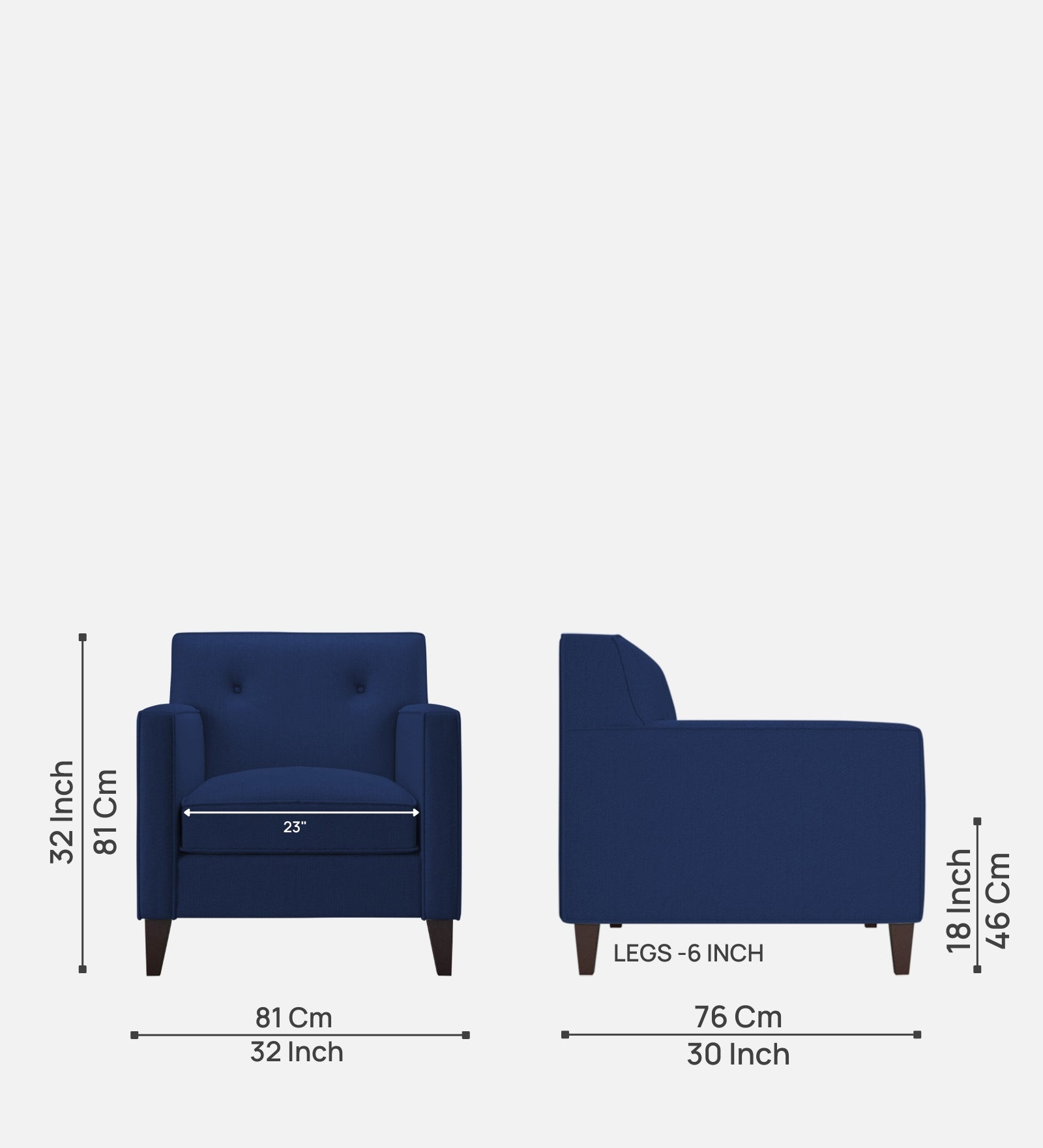 Miller Fabric 1 Seater Sofa In Royal Blue Colour - Febonic Living