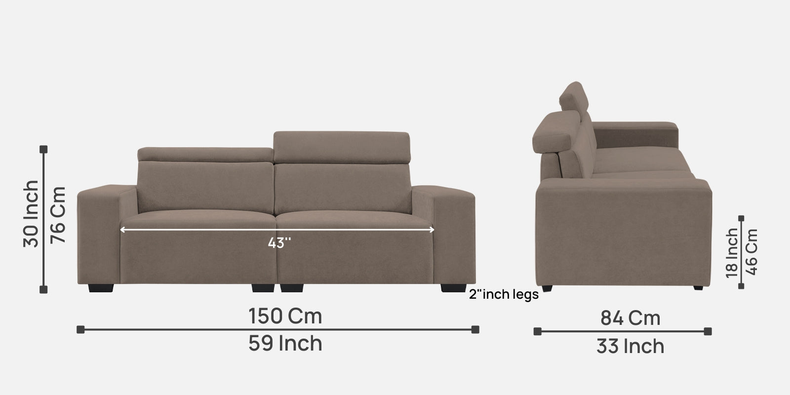 Hiro Fabric 2 Seater Sofa In Rock Beige Colour - Febonic Living