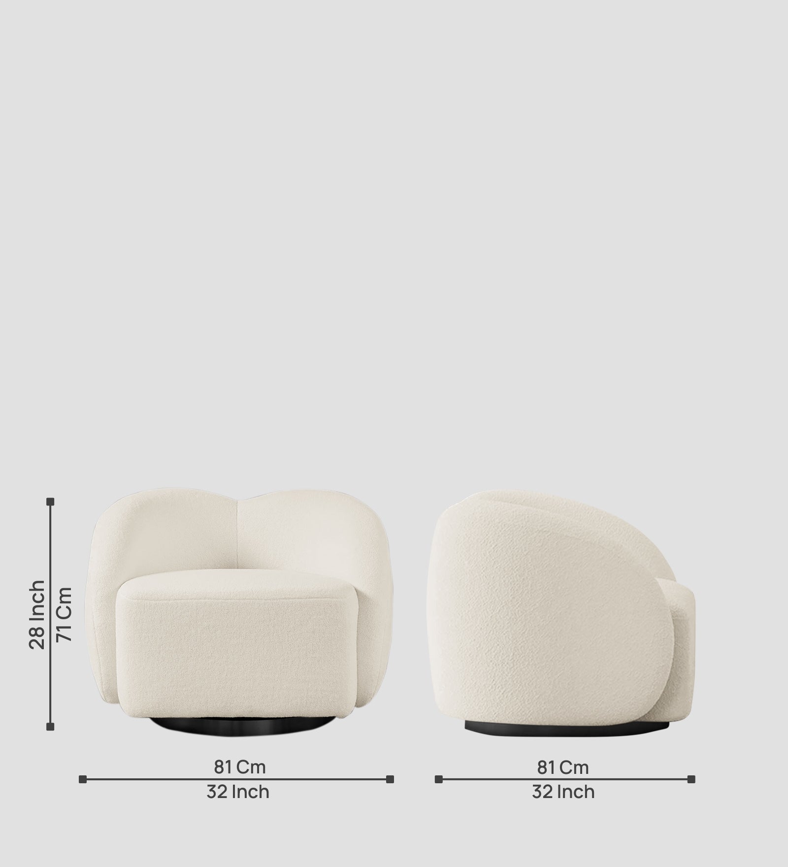 Miles Boucle Fabric Swivel Chair in Shell White Colour
