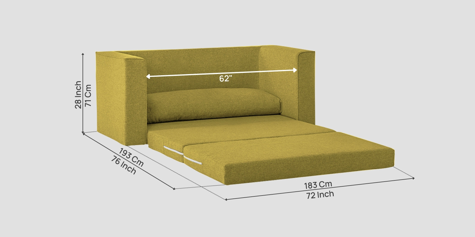 Kenia Fabric 3 Seater Foldable Sofa Cum Bed In Parrot Green Colour - Febonic Living