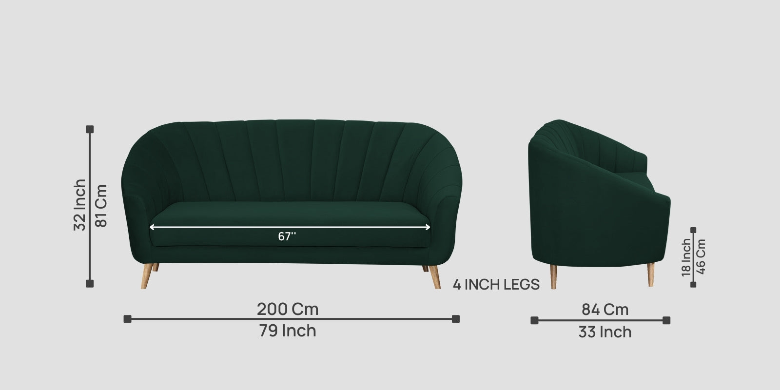 Kaylee Velvet 3 Seater Sofa In Forest Green Colour - Febonic Living