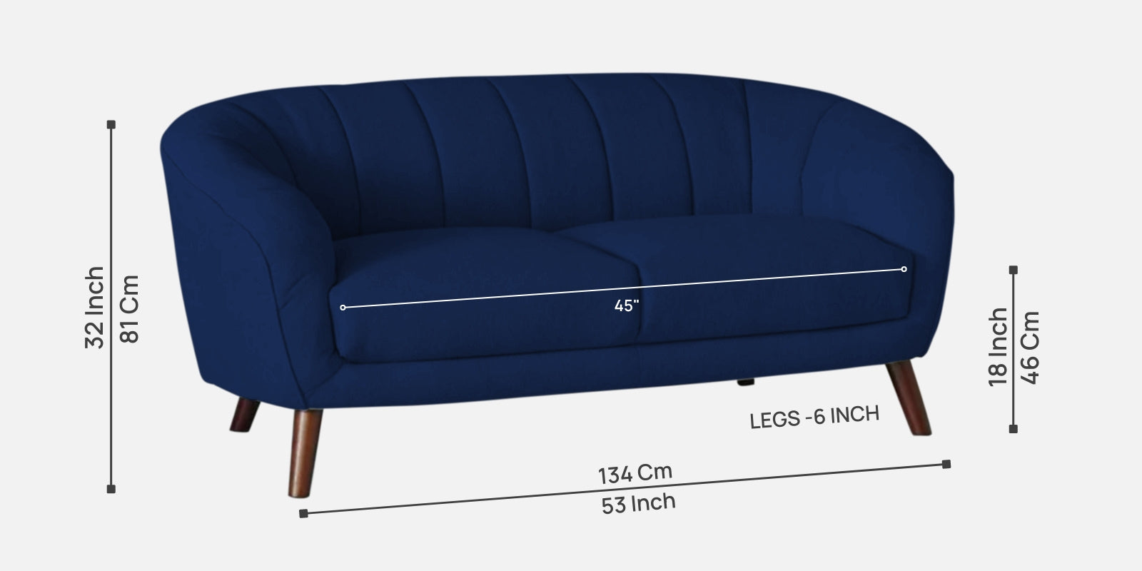 Benjamin Fabric 2 Seater Sofa In Royal Blue Colour - Febonic Living