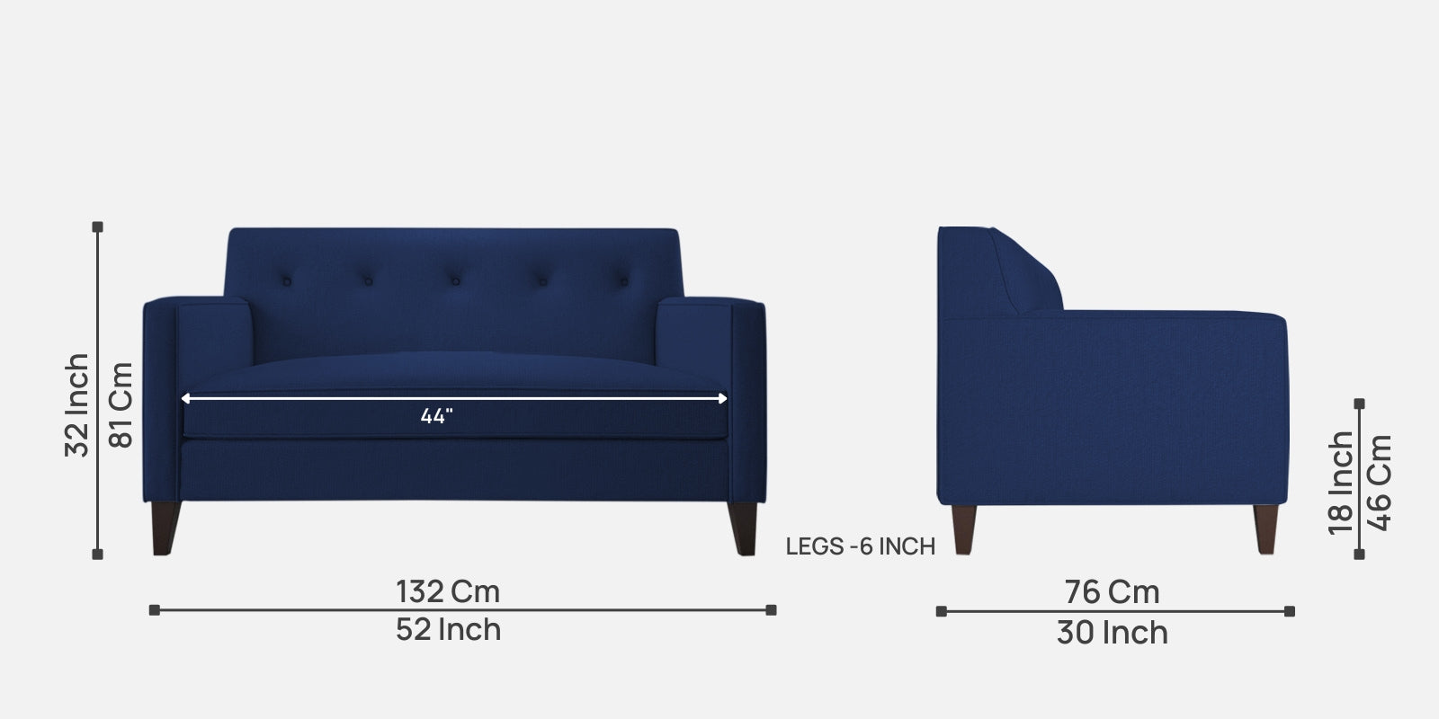 Miller Fabric 2 Seater Sofa In Royal Blue Colour - Febonic Living