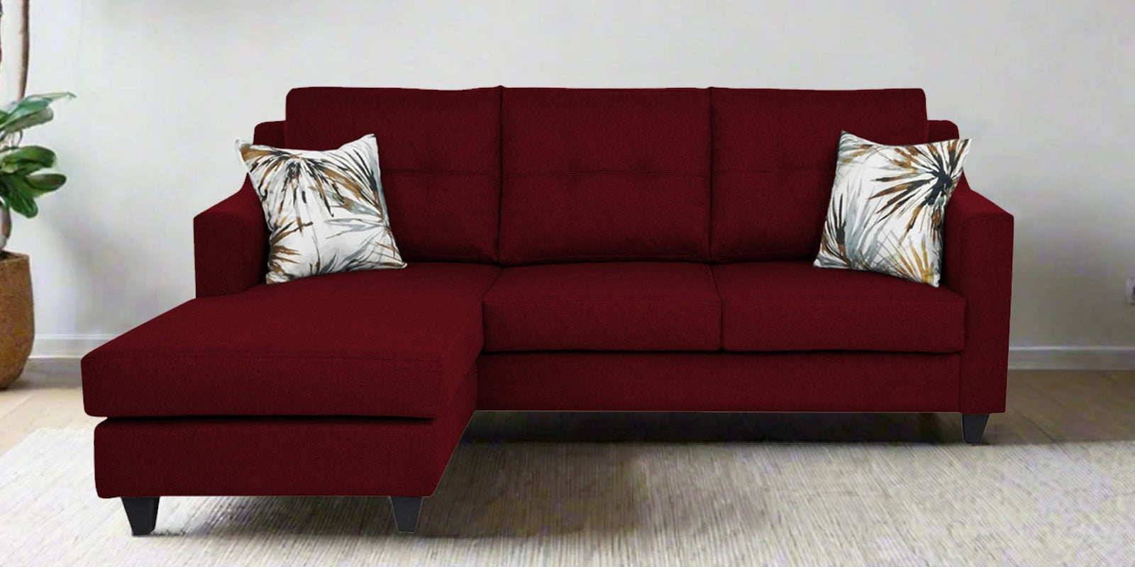 Welly Fabric RHS Sectional Sofa (2+Lounger) In Ruby Red Colour - Febonic Living