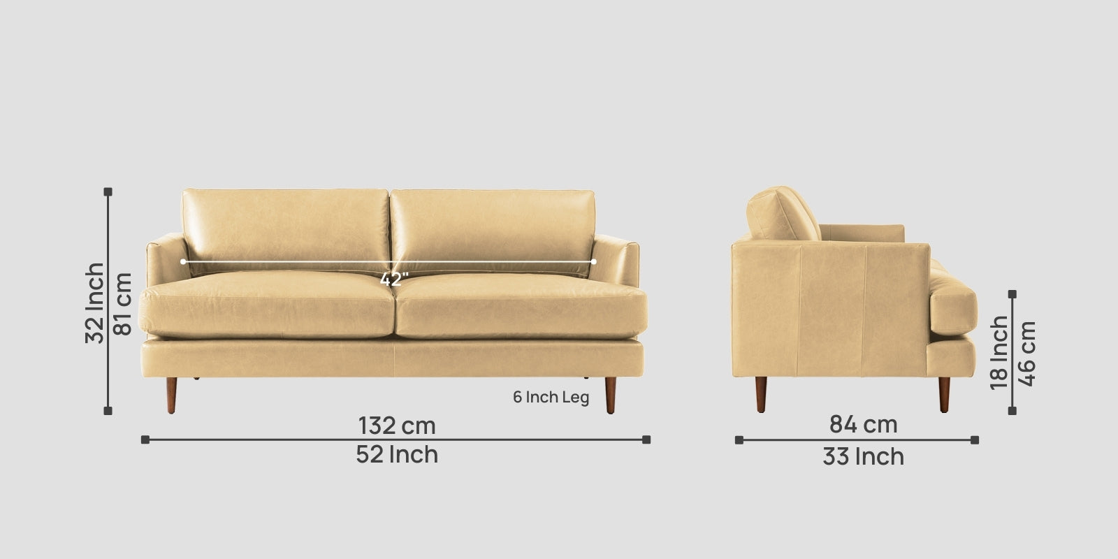 Sterio Leatherette 2 Seater Sofa In Peach Beige Colour - Febonic Living