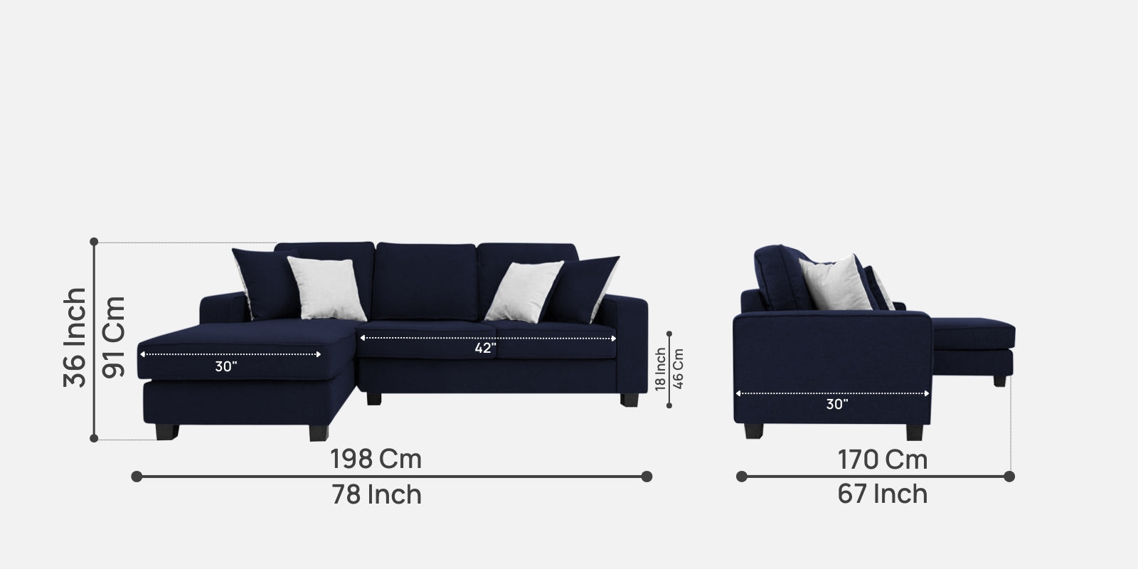 Ladybug Fabric RHS Sectional Sofa (2+Lounger) In Royal Blue Colour - Febonic Living
