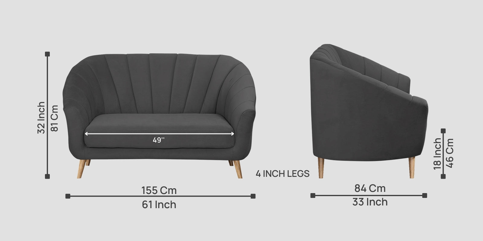Kaylee Velvet 2 Seater Sofa In Davy grey Colour - Febonic Living