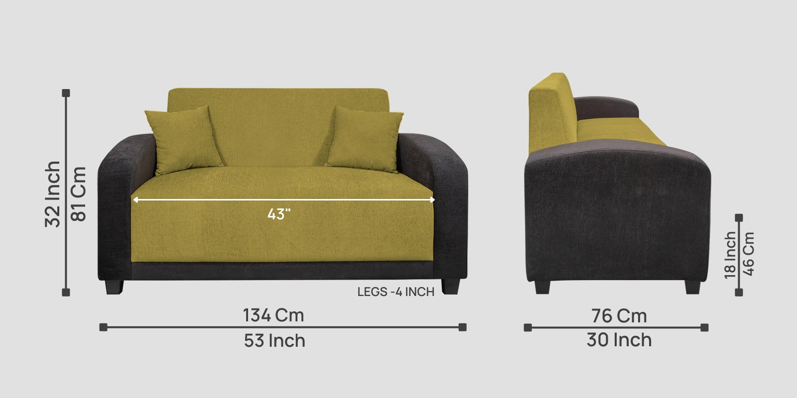 Alex Fabric 2 Seater Sofa In Parrot Green Colour - Febonic Living