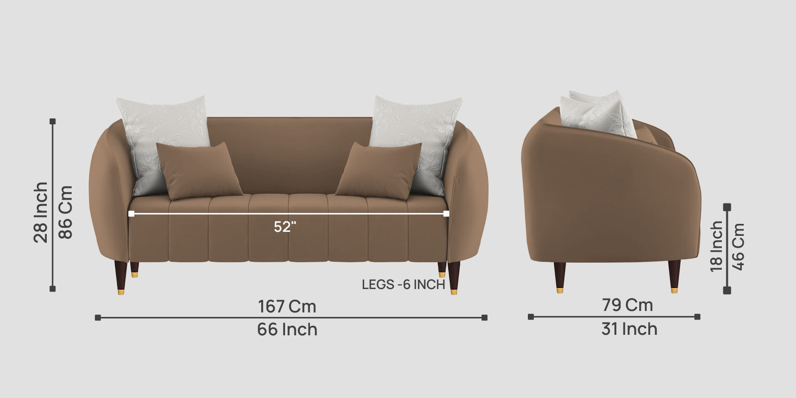 Hairo Velvet 2 Seater Sofa In Mocha Mouse Colour - Febonic Living