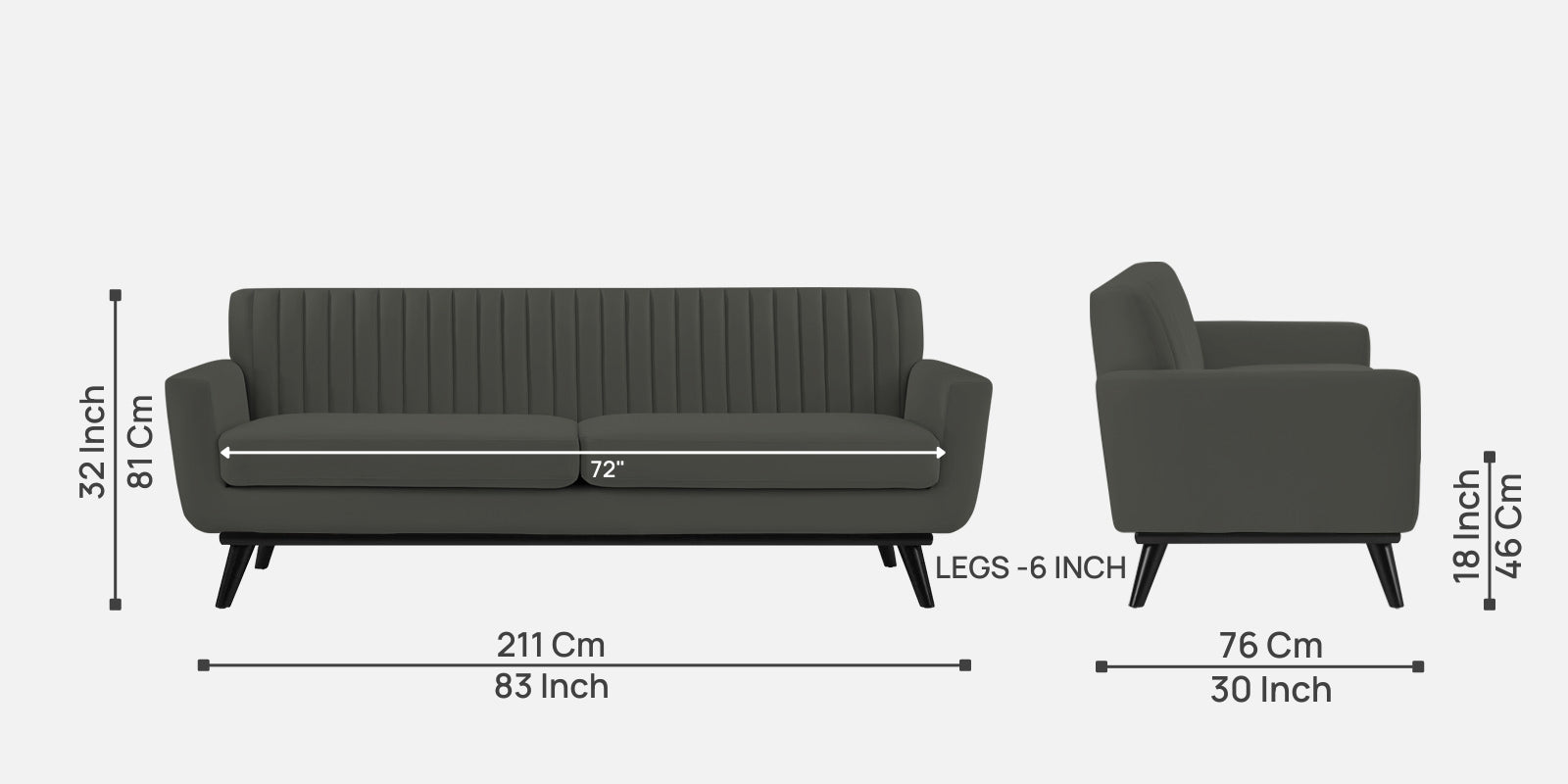 Tucker Velvet 3 Seater Sofa In Hory Grey Colour - Febonic Living