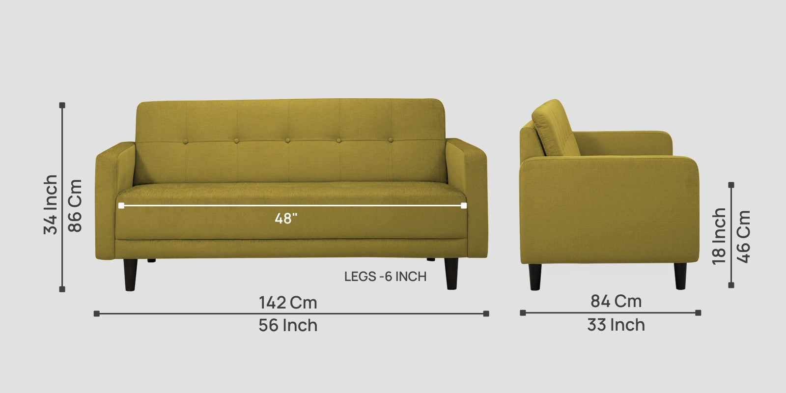 Noha Fabric 2 Seater Sofa In Parrot Green Colour - Febonic Living