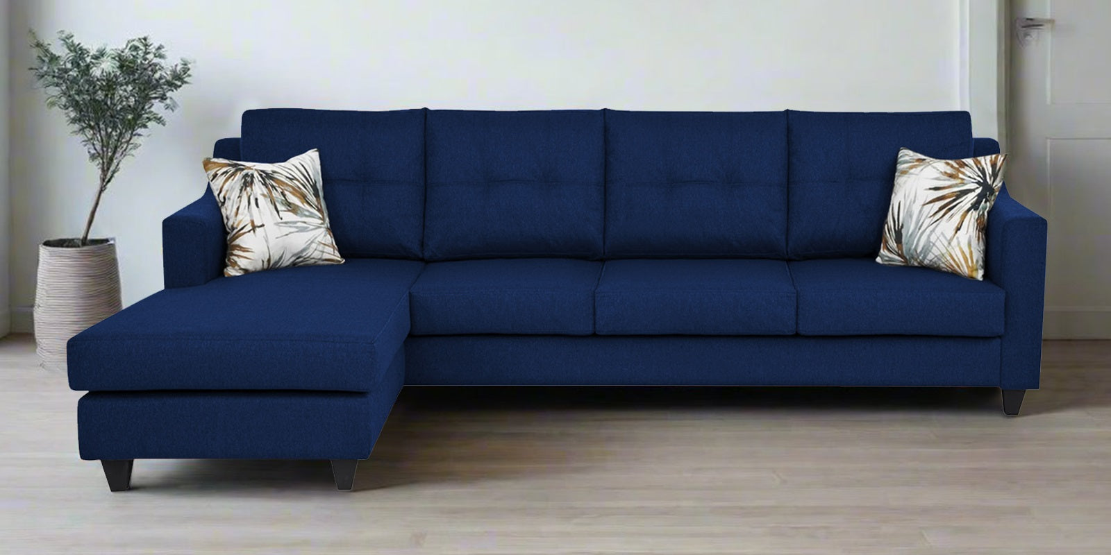 Welly Fabric RHS Sectional Sofa (3+Lounger) In Royal Blue Colour - Febonic Living