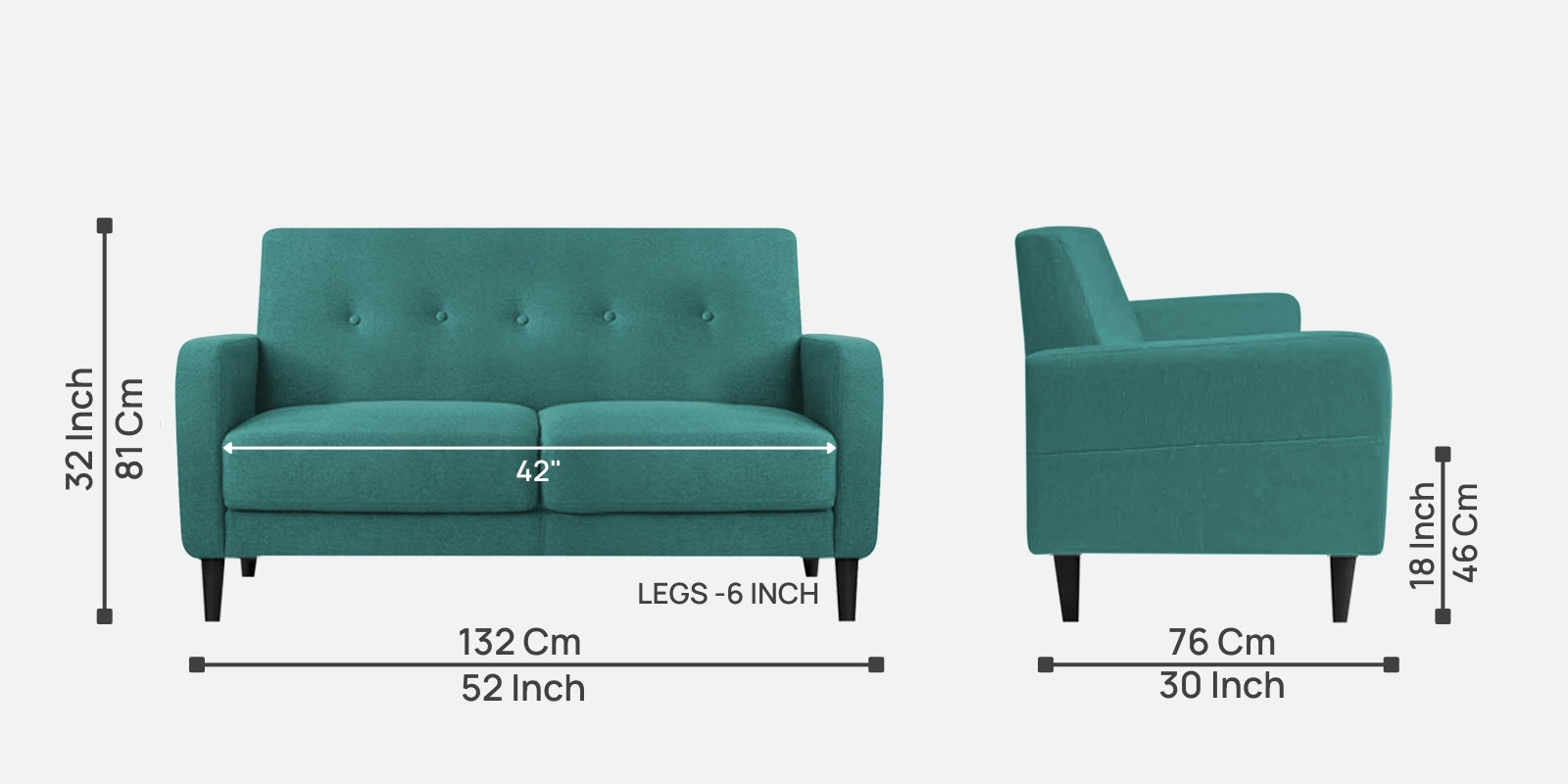 Marq Fabric 2 Seater Sofa In Sea Green Colour - Febonic Living