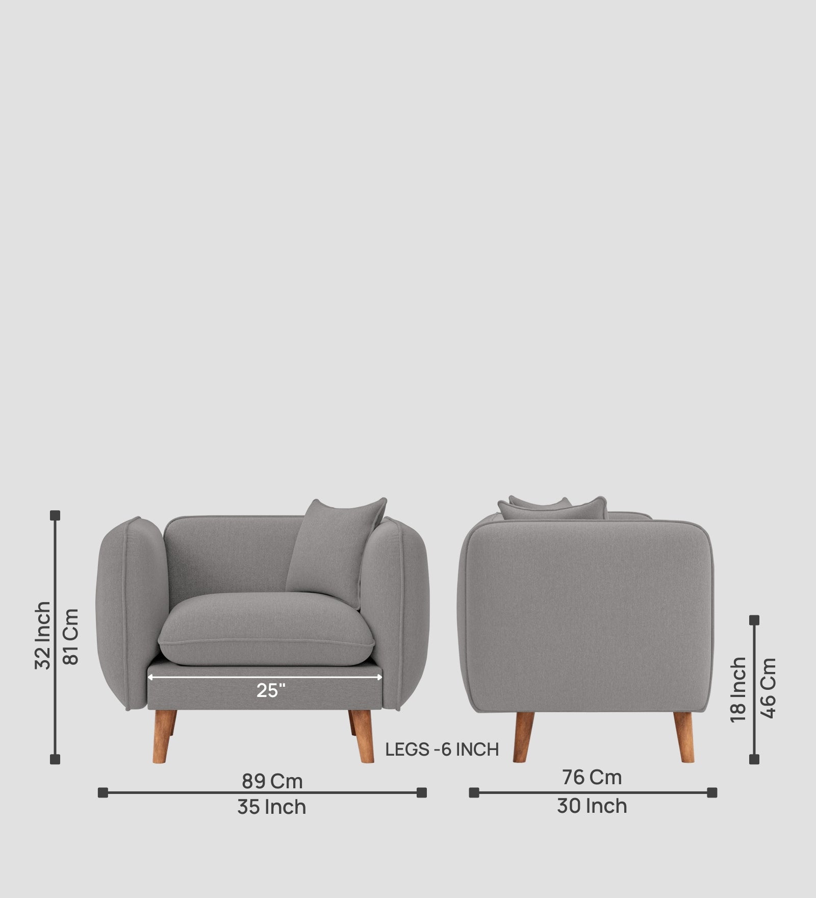 Reva Fabric 1 Seater Sofa In Silver Grey Colour - Febonic Living