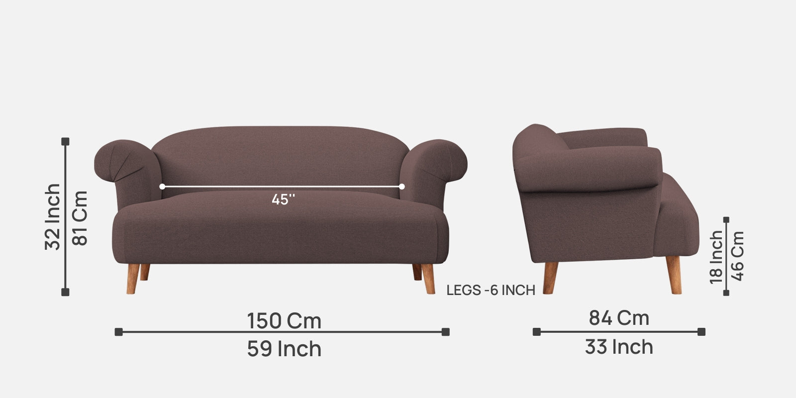 Barber Fabric 2 Seater Sofa In Night Brown Colour - Febonic Living