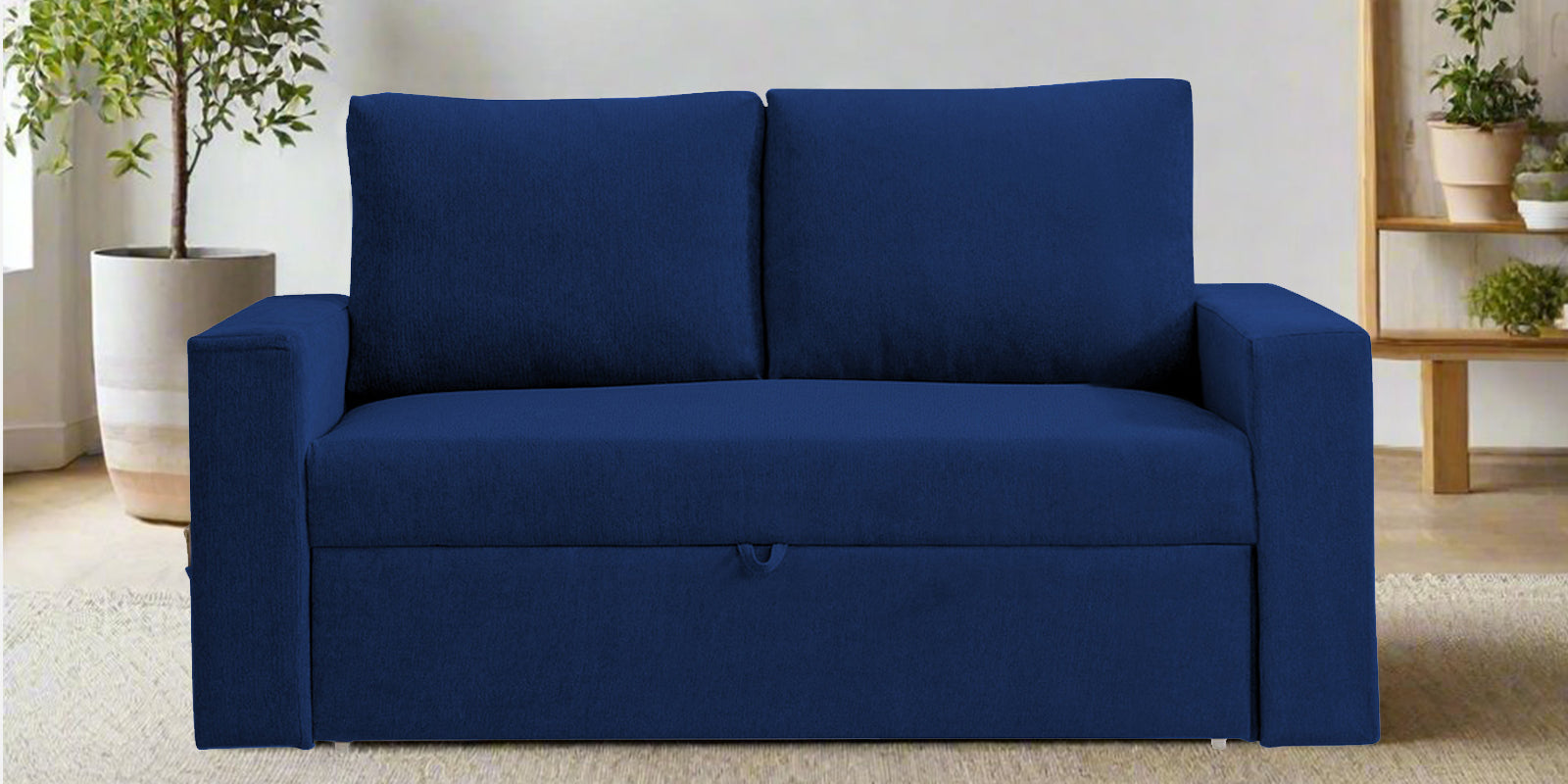 Kara Fabric 2 Seater Pull Out Sofa Cum Bed In Royal Blue Colour - Febonic Living