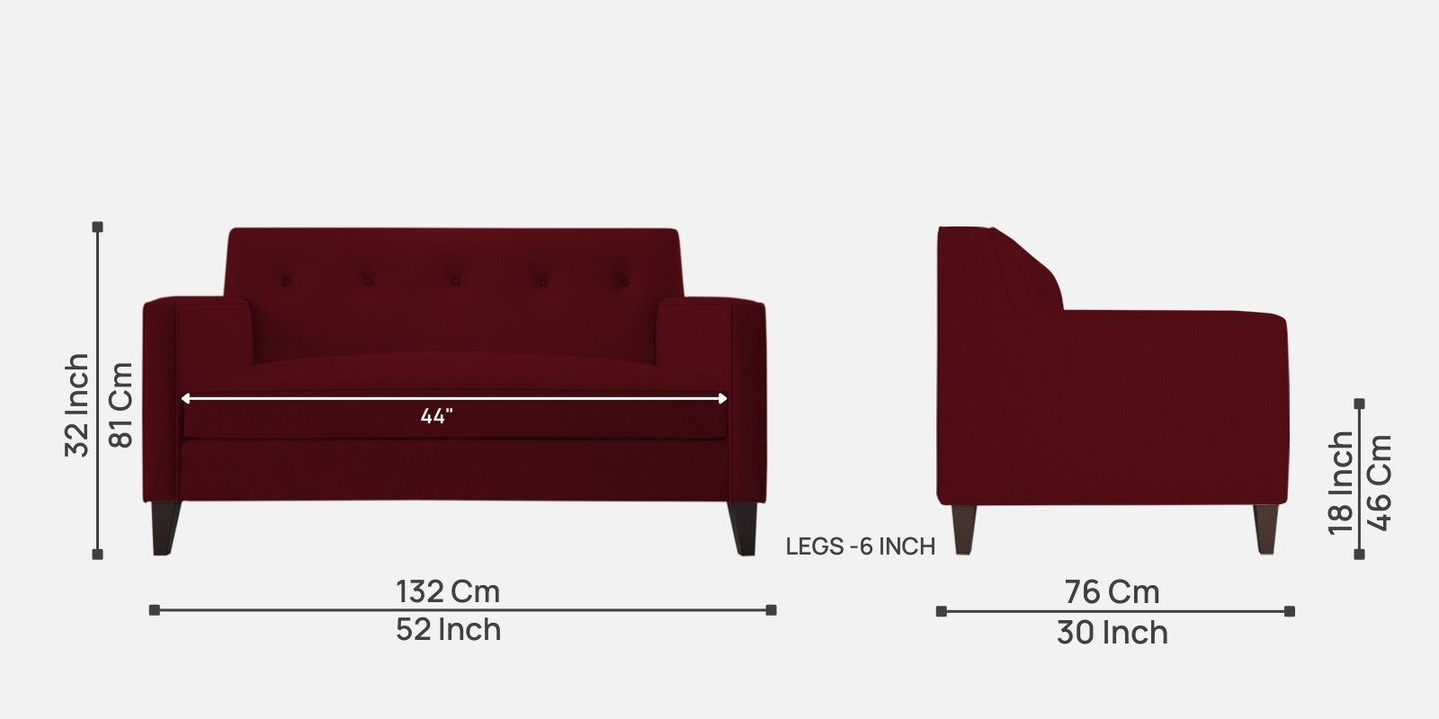 Miller Fabric 2 Seater Sofa In Ruby Red Colour - Febonic Living