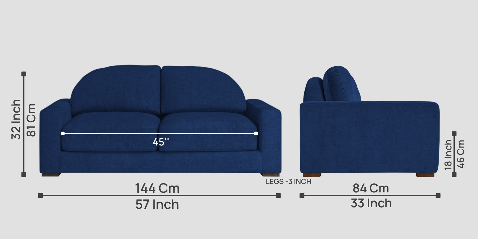 Dara Fabric 2 Seater Sofa In Royal Blue Colour - Febonic Living