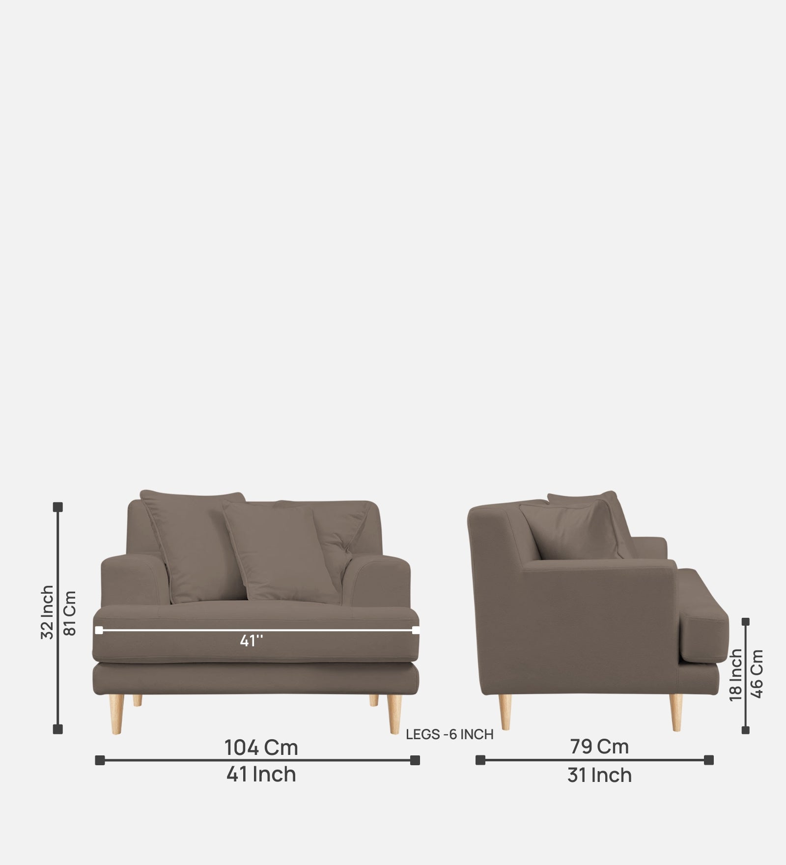 Woody Fabric 1 Seater Sofa in Rock Beige Colour