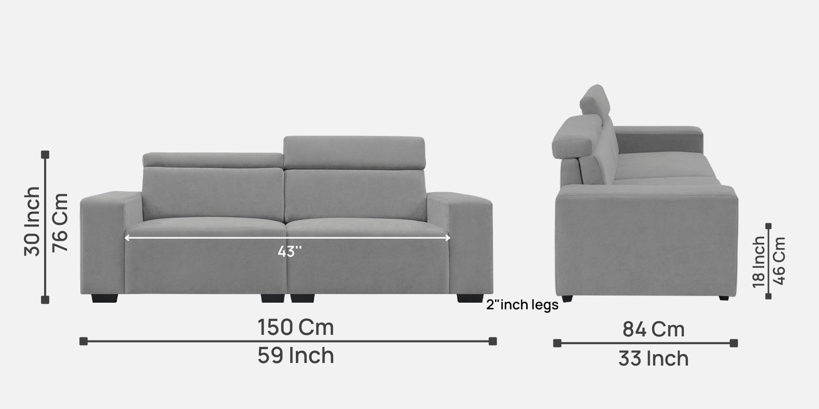 Hiro Fabric 2 Seater Sofa In Smoke Grey Colour - Febonic Living