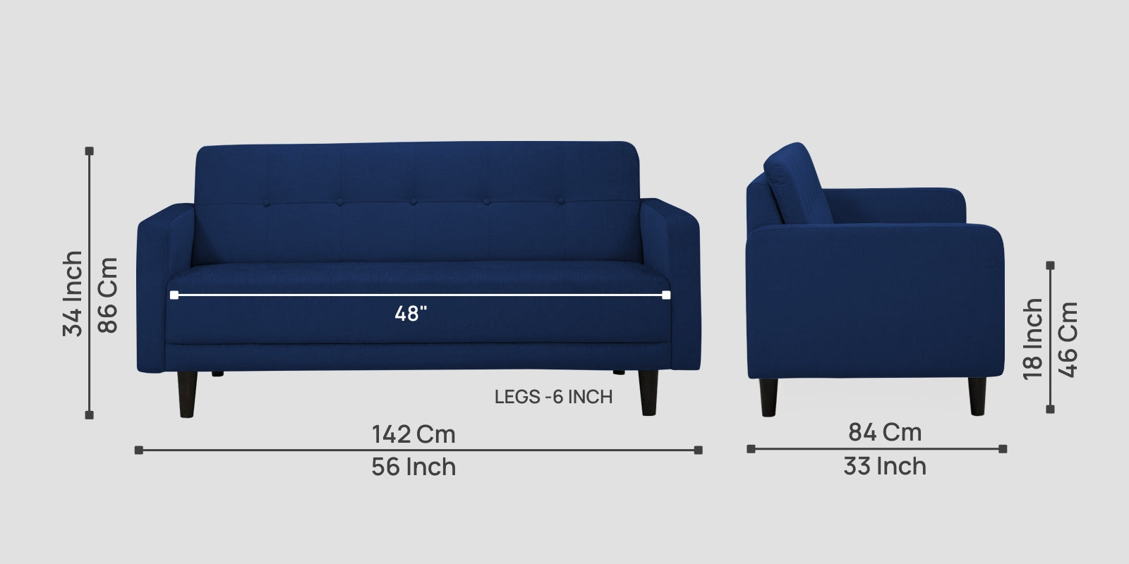 Noha Fabric 2 Seater Sofa In Royal Blue Colour - Febonic Living