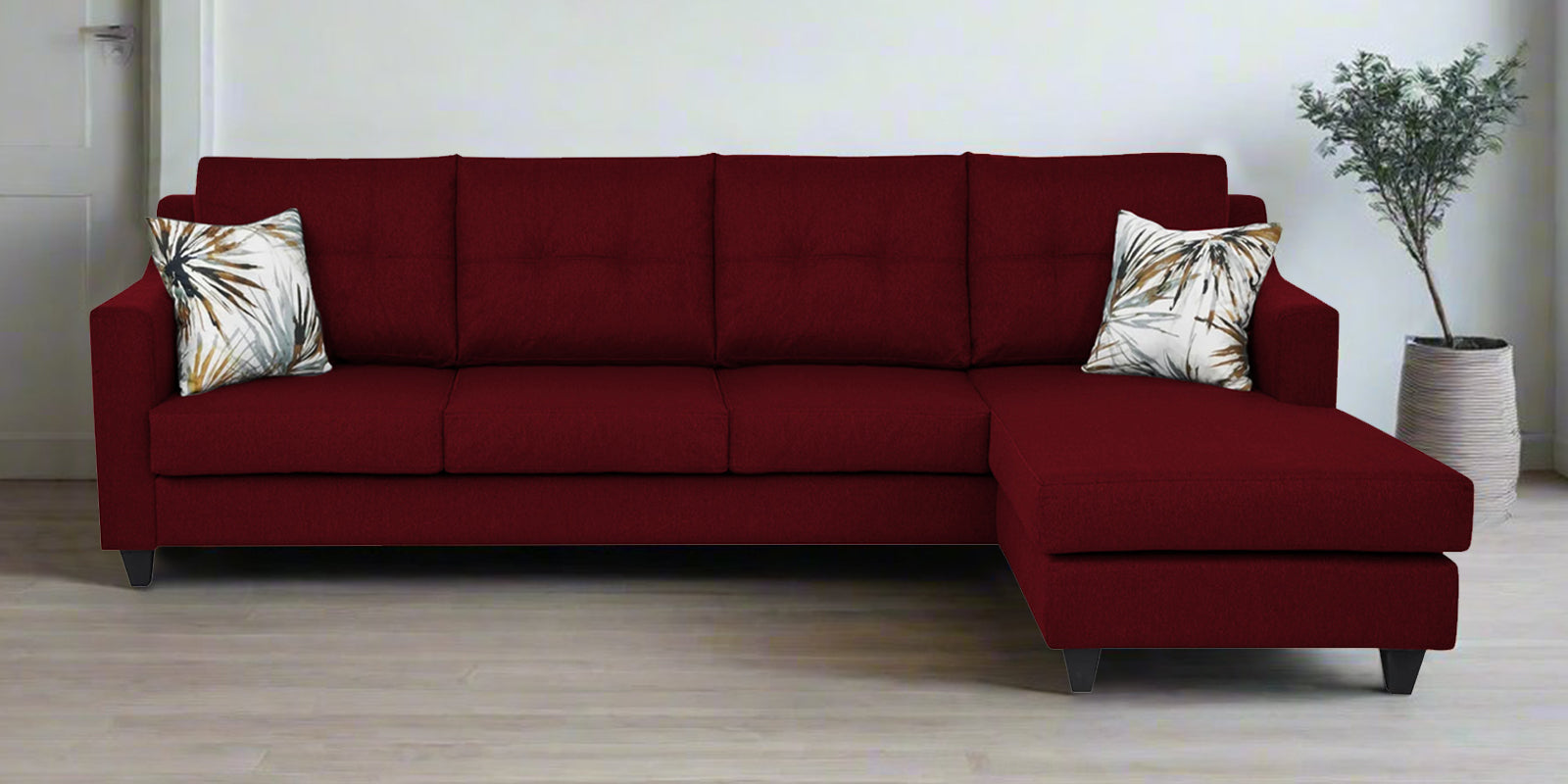Welly Fabric LHS Sectional Sofa (3+Lounger) In Ruby Red Colour - Febonic Living